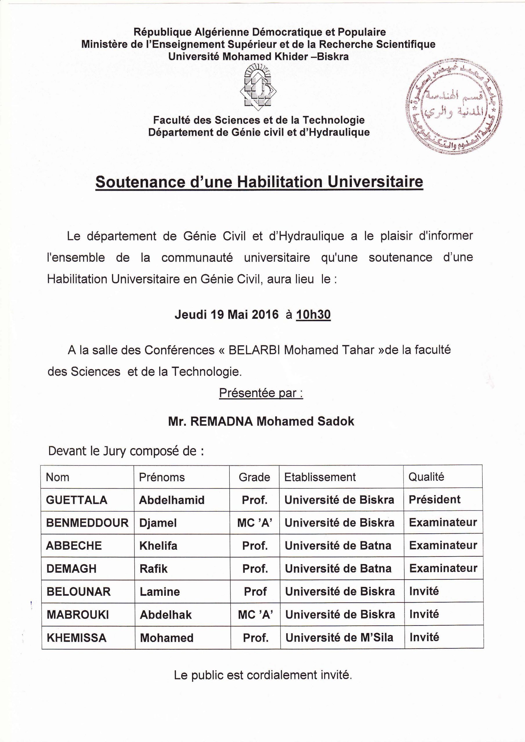 19 Mai 2016 – Mr REMADNA Mohamed sadok