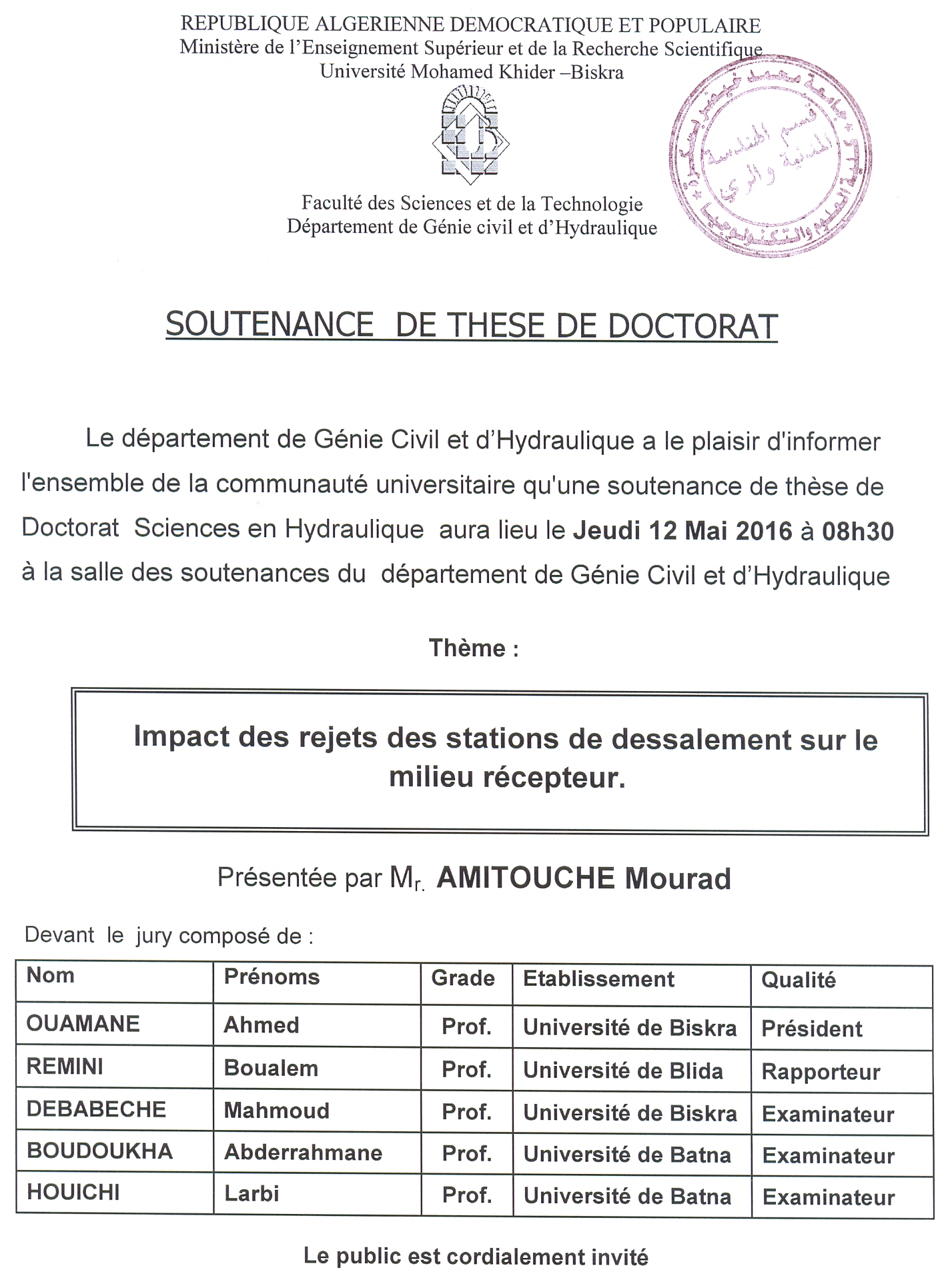 12 Mai 2019 – Mr AMITOUCHE Mourad