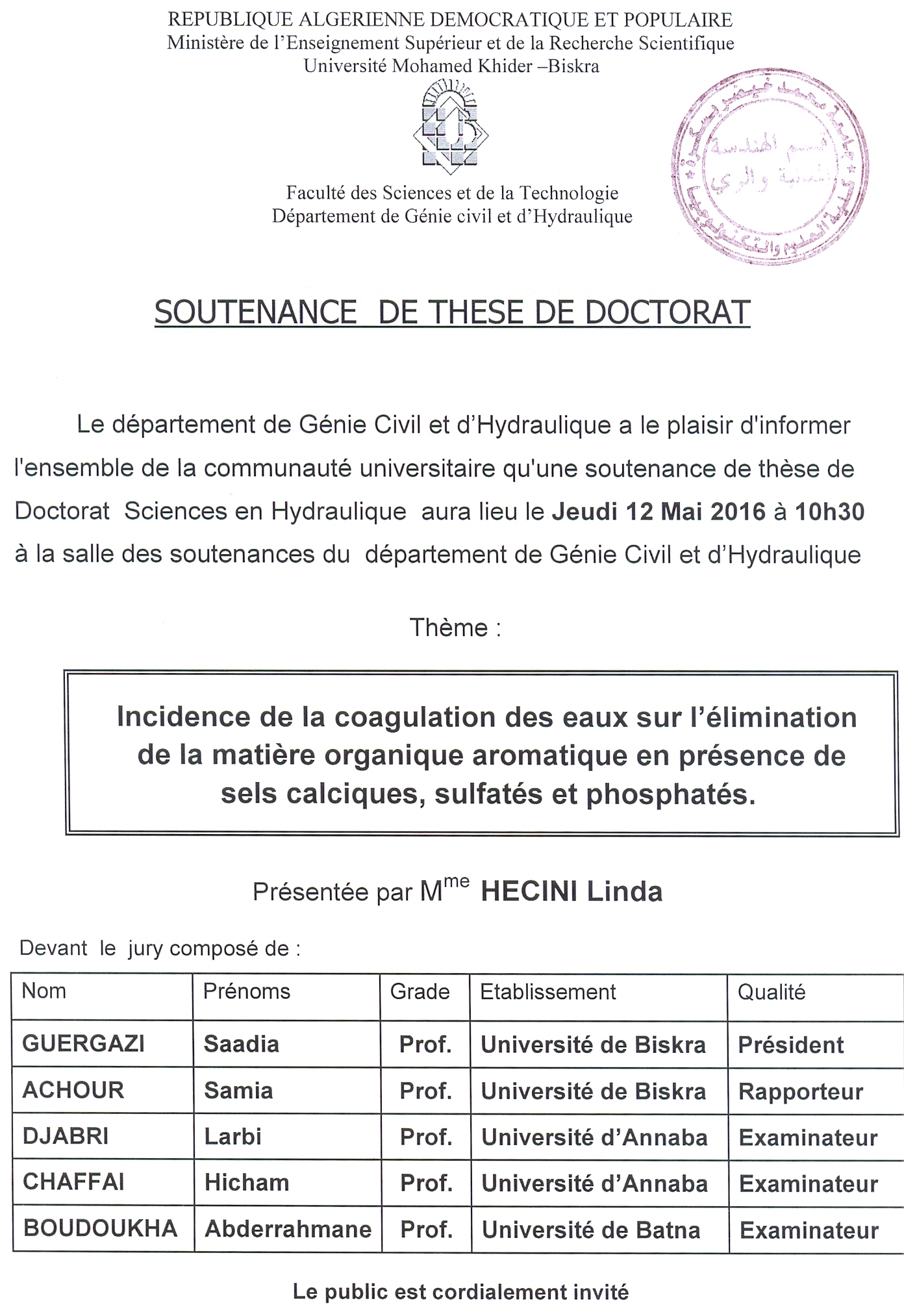 12 Mai 2019 – Mme HECINI Linda