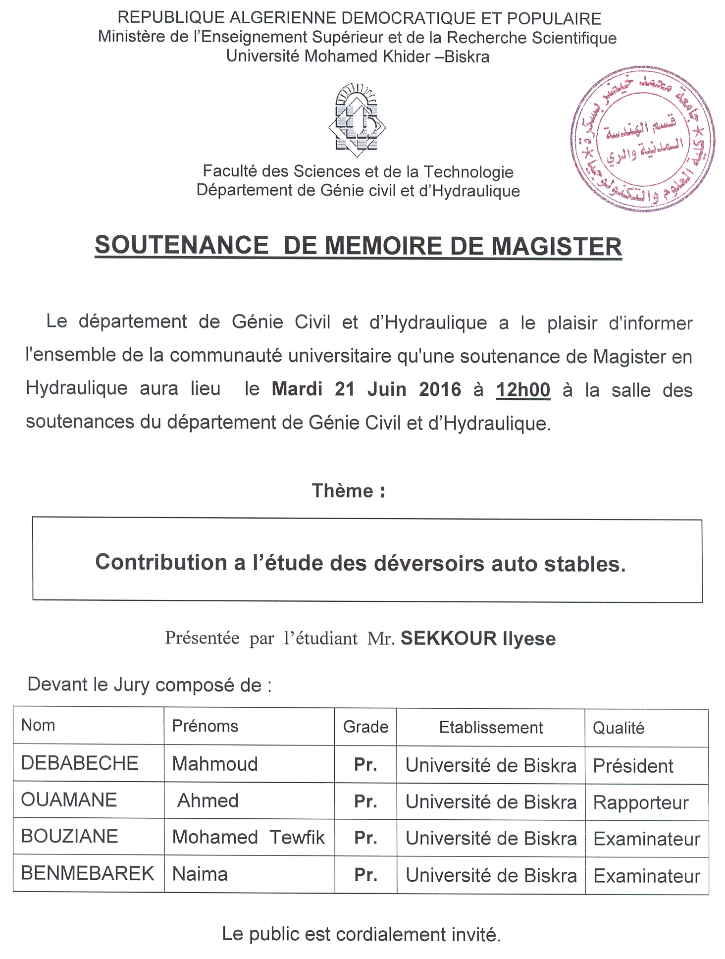 21 Juin 2016 – Mr SEKKOUR Ilyese