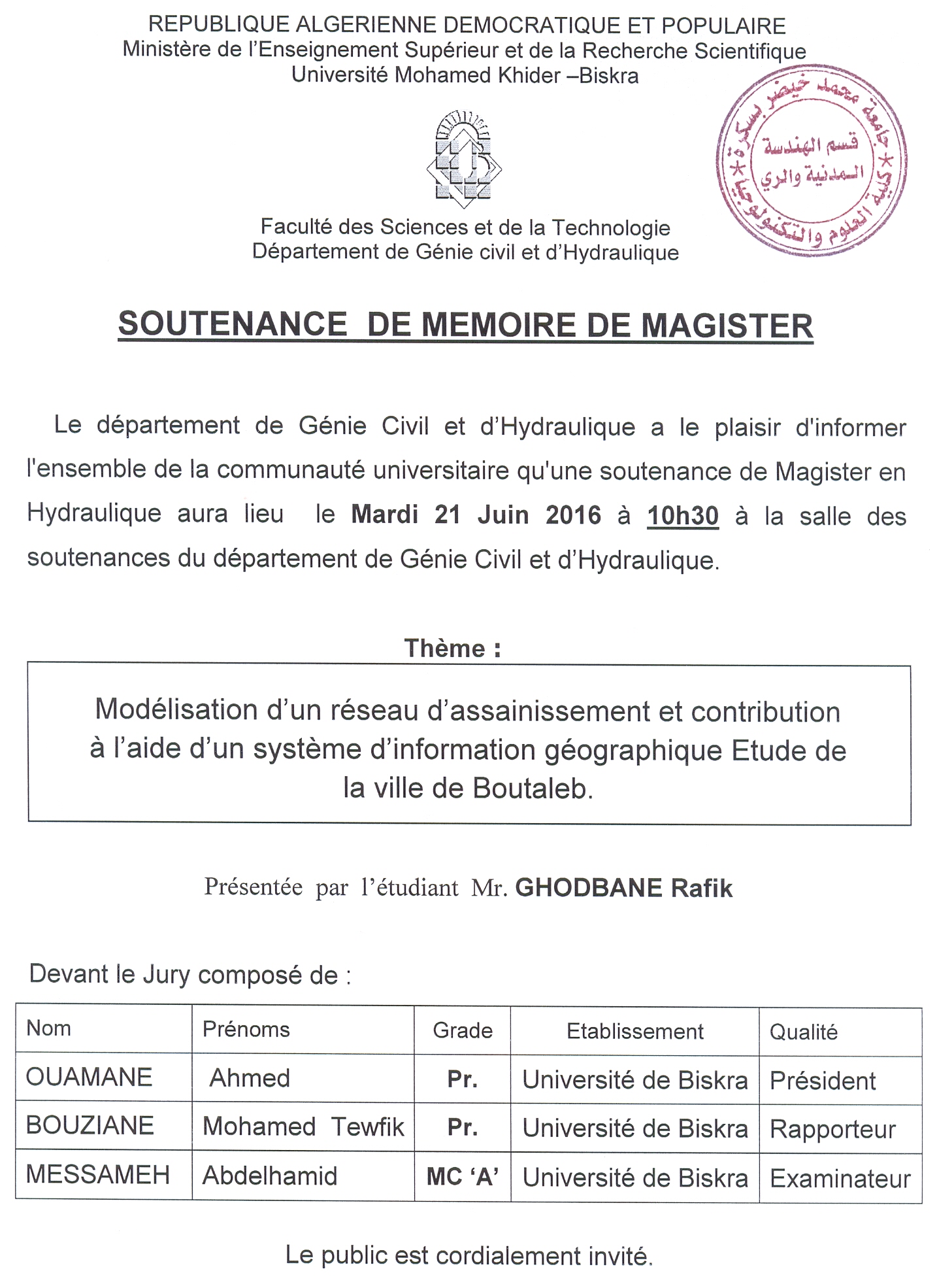 21 Juin 2016 – Mr GHODBANE Rafik