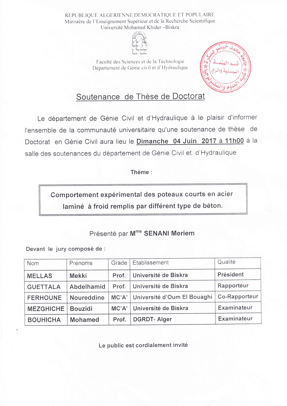 04 Juin 2017 – Mme SENANI Meriem