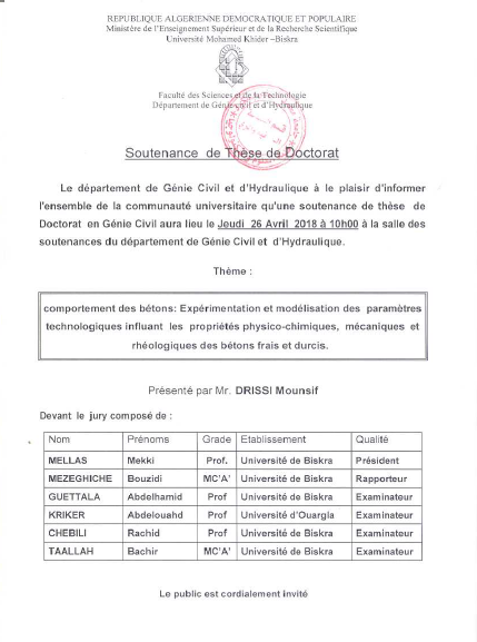 Mr DRISSI Mounsif le 26 Avril 2018 à 10h00.