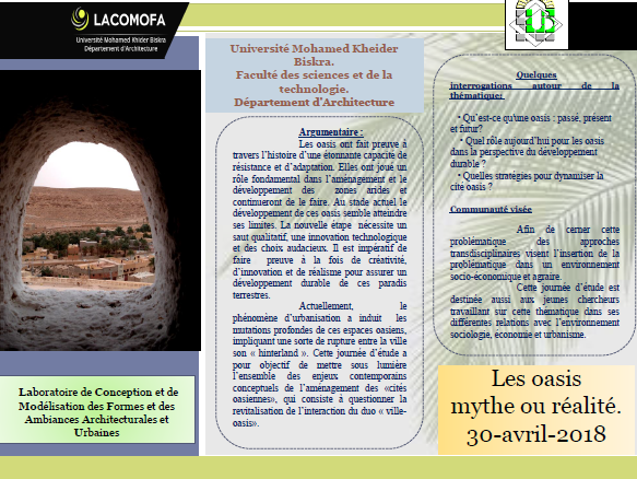 Département d&rsquo;architecture: journée d&rsquo;étude oasis.