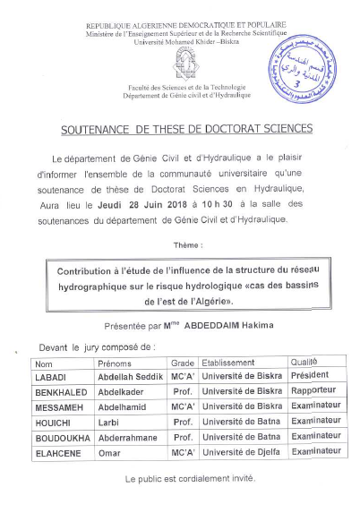 Mme. ABDEDDAIM Hakima le 28 juin 2018 à 10h30