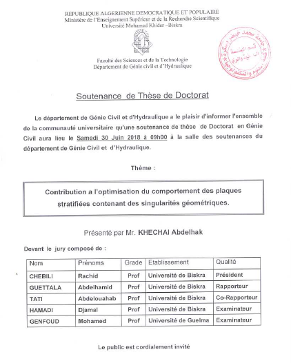 Mr. KHECHAI Abdelhak le samedi 30 juin 2018 à 09h00