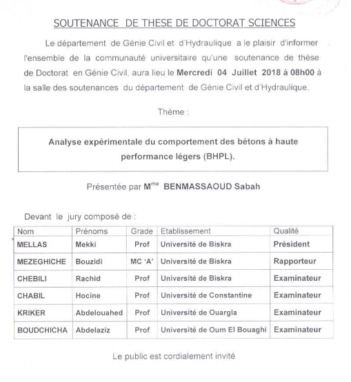Mme.BENMASSAOUD Sabah le 04 juillet 2018 à 08h00