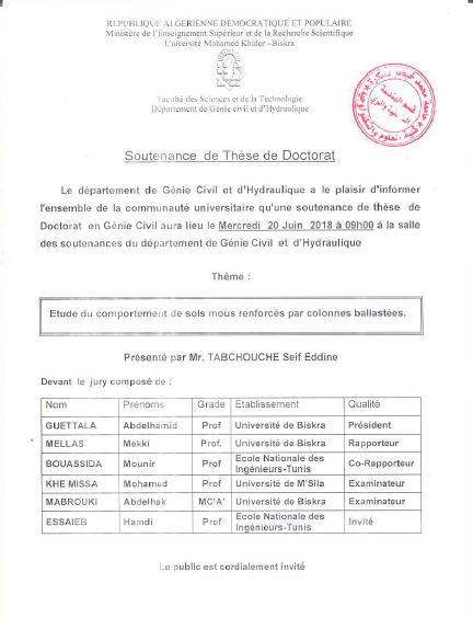 Mr. TABCHOUCHE Seif Eddine le 20 Juin 2018 à 09h00