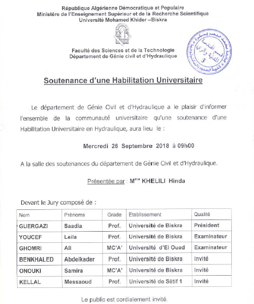 Mme KHELILI Hinda le 26 Septembre 2018 à 09h00