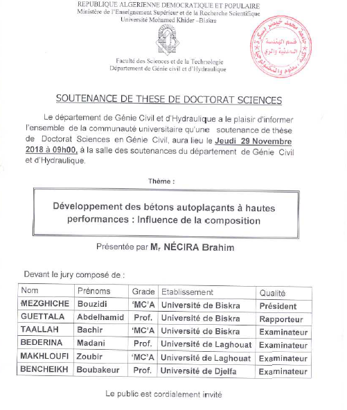 Mr NECIRA Brahim le 29 Novembre 2018 à 09h00