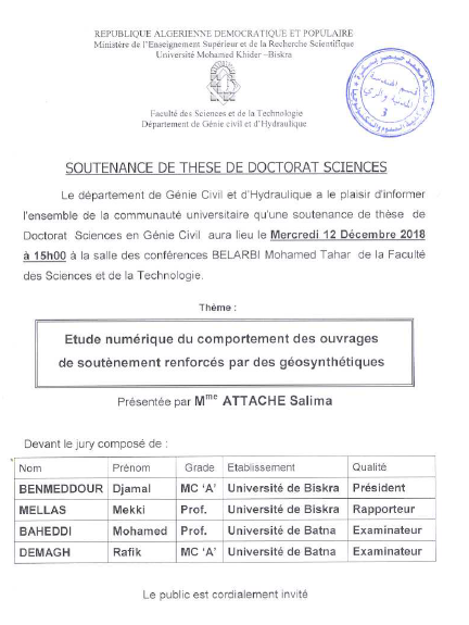 Mme. ATTACHE Salima le 12 Décembre 2018 à 15h00