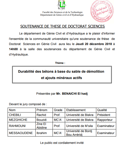 Mr.BENAICHI El hadj le 20 Décembre 2018 à 14h00