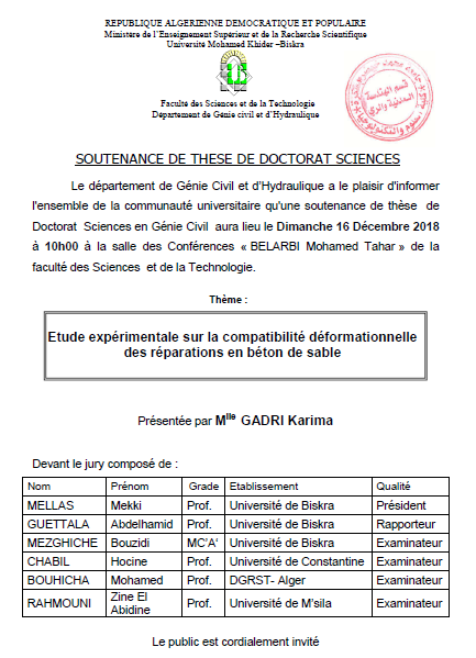 Mme GADRI Karima le 16 Décembre 2018 à 10h00