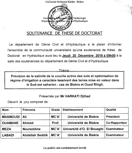 Mr HARKATI Djihad le 20 Décembre 2018 à 09h00