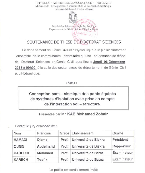 Mr.KAB Mohamed Zohir le 06 Décembre 2018 à 09h00