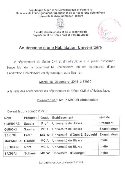 Mr.KABOUR Abbdesselem le 18 Décembre 2018 à 13h00