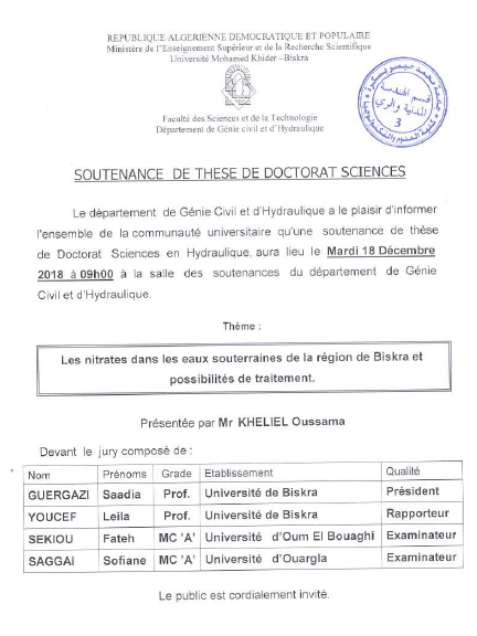 Mr. KHELIEL Oussama le 18 Décembre 2018 à 09h00
