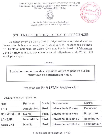 Mr. MEFTAH Abdelmadjid le 13 Décembre 2018 à 11h00