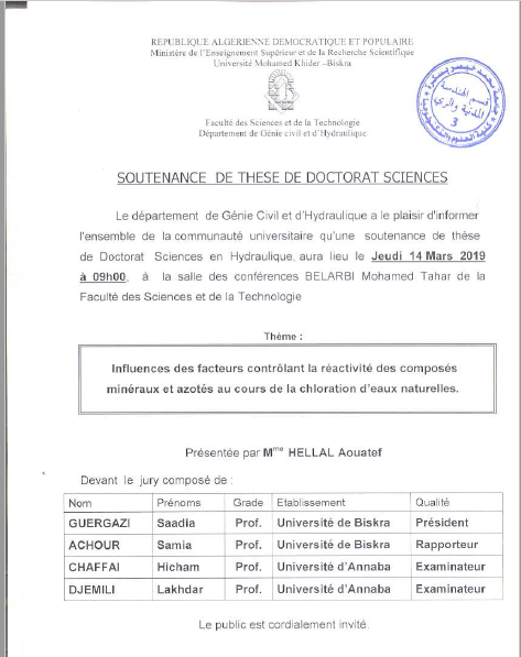 Mme HELLAL Aoutef  le jeudi 14 mars 2019