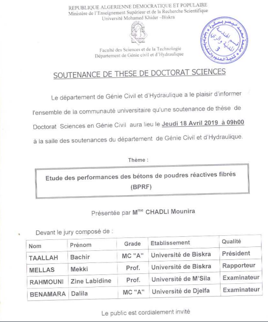 Mme CHADLI Mounira le 18 avril 2019 à 09h00