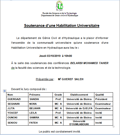 Mr. Saleh Gueref le 03/10/2019 à 10h00