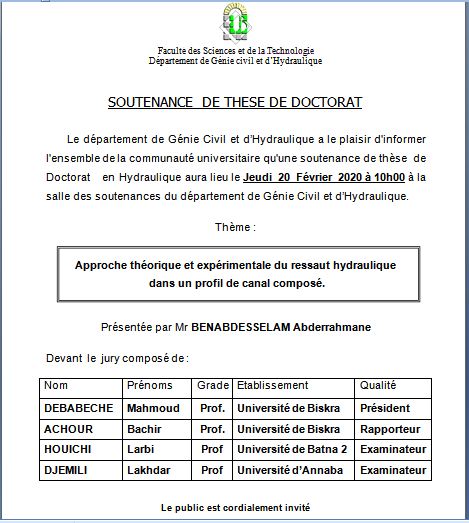 Mr. BENABDESSELAM Abderrahmane le 20 Février 2020  à 10h00