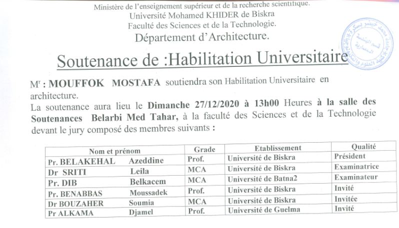 Mr. MOUFFOK Mostafa le 27 Décembre 2020 à 13h00