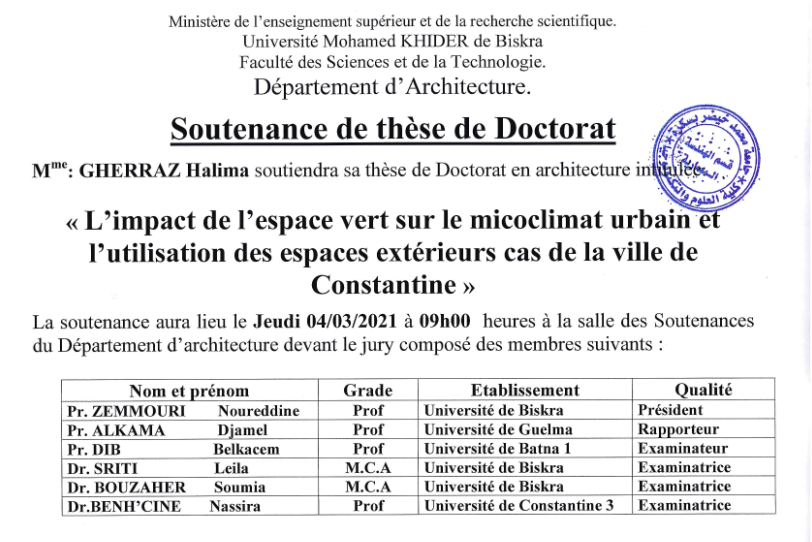 Mme. CHERRAZ Halima le 04 Mars 2021 à 09h00