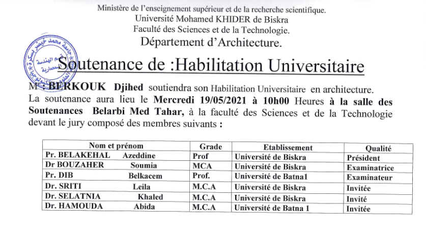 Mr : BERKOUK Djihed le 19 mai 2021 à 10h00