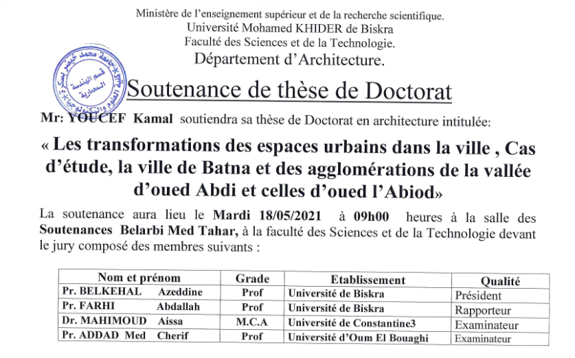 Mr: YOUCEF Kamal le 18 Mai 2021 à 09h00