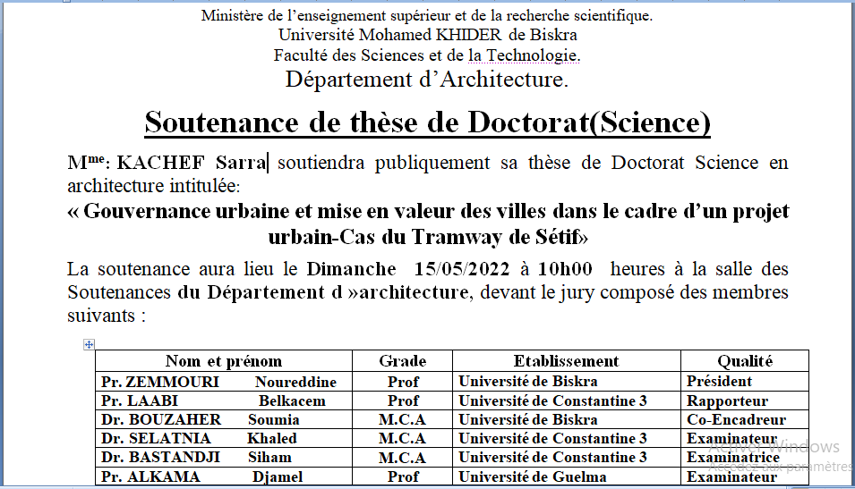 Mme.KACHEF Sarra le 15/05/2022 à 10h00