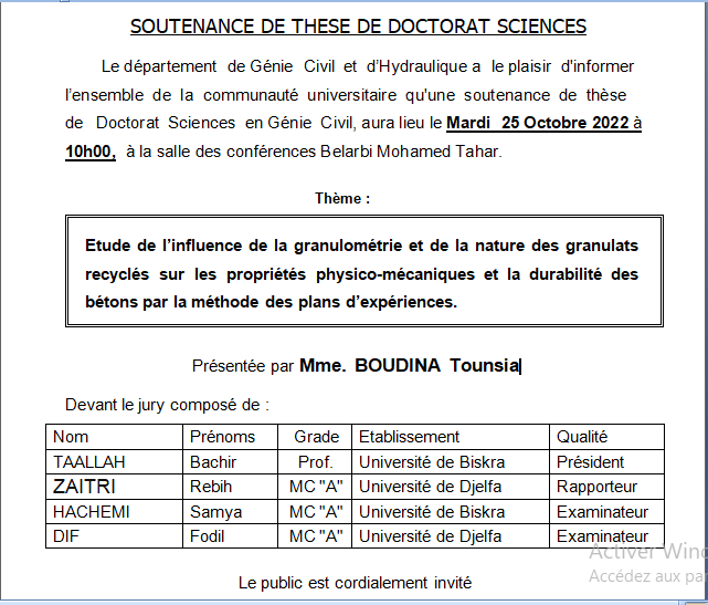 Mme. BOUDINA Tounsia le 25/10/2022 à 10h00