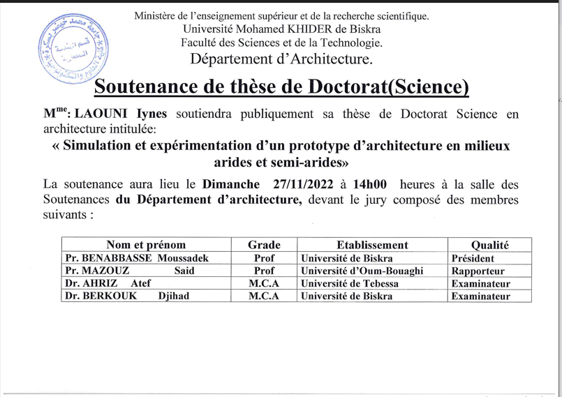 Mme.LAOUNI Ines le 27/11/2022 à 14h00