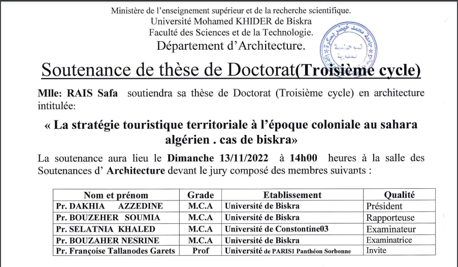 Mlle. RAIS Safa le 13/11/2022 à 14h00