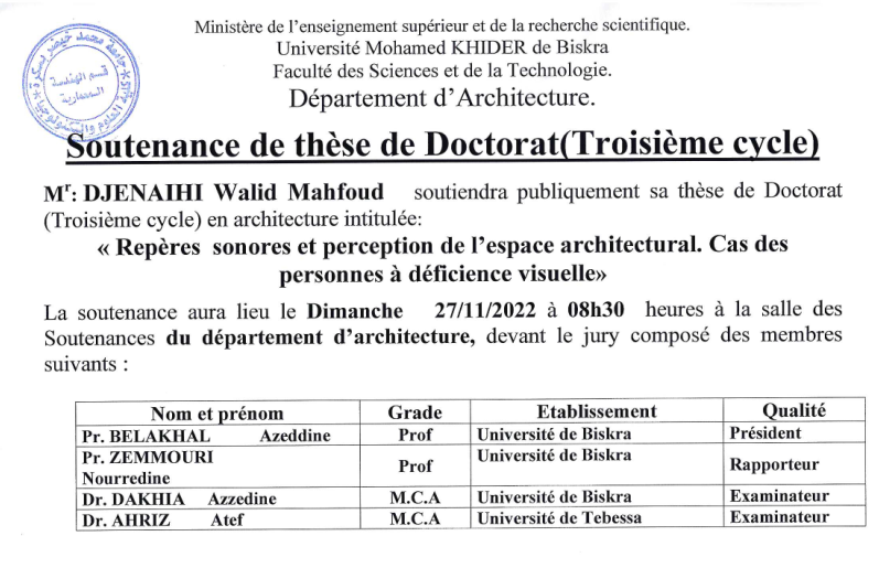 Mr. DJENAIHI Walid Mahfoud le 27/11/2022 à 08h30