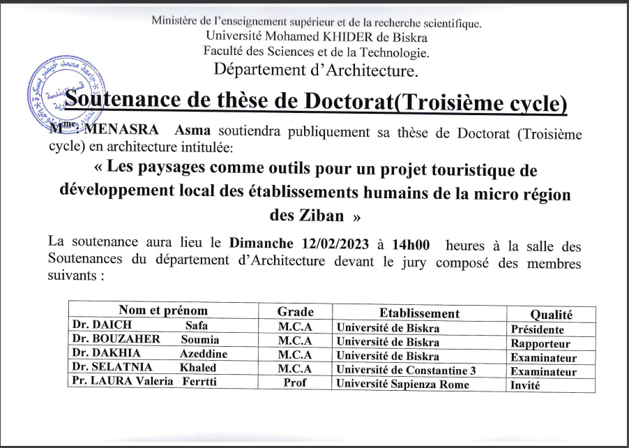 Mme. MENASRA Asma le 12/02/2023 à 14h00