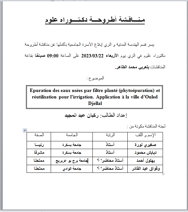 Mr.BELAARBI Mohamed Etahar le 22/03/2023 à 09h00