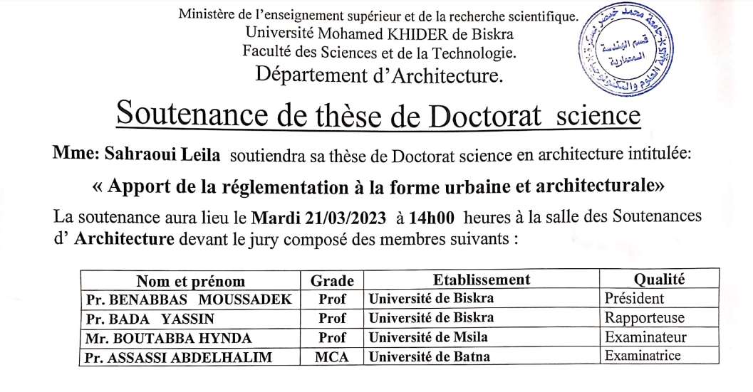 Mme. Sahraoui Leila le 21/03/2023 à 14h00