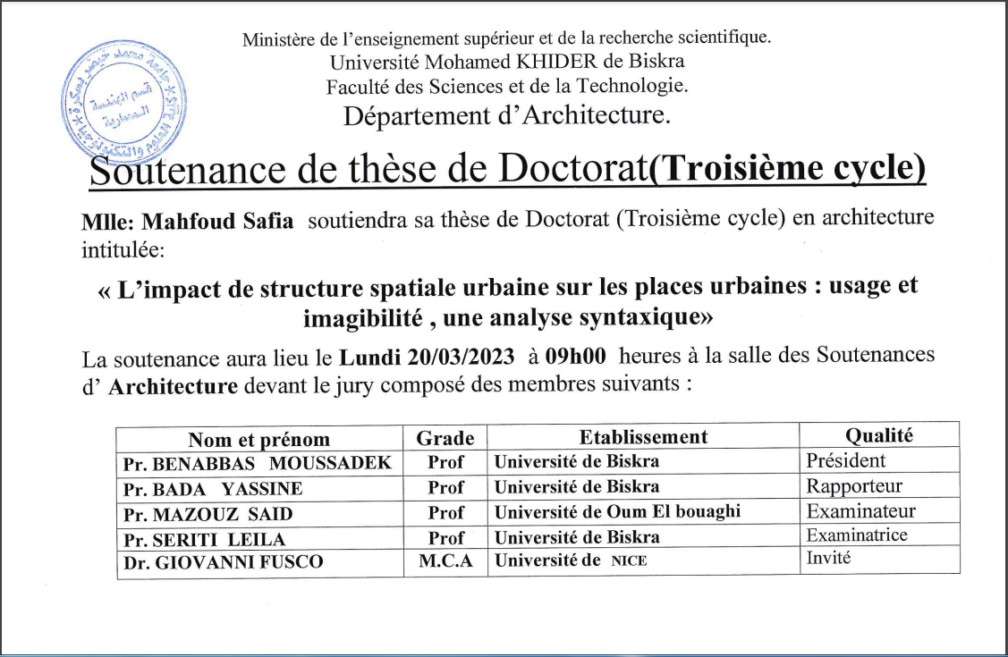 Mlle.Mahfoud Safia le 20/03/2023 à 09h00