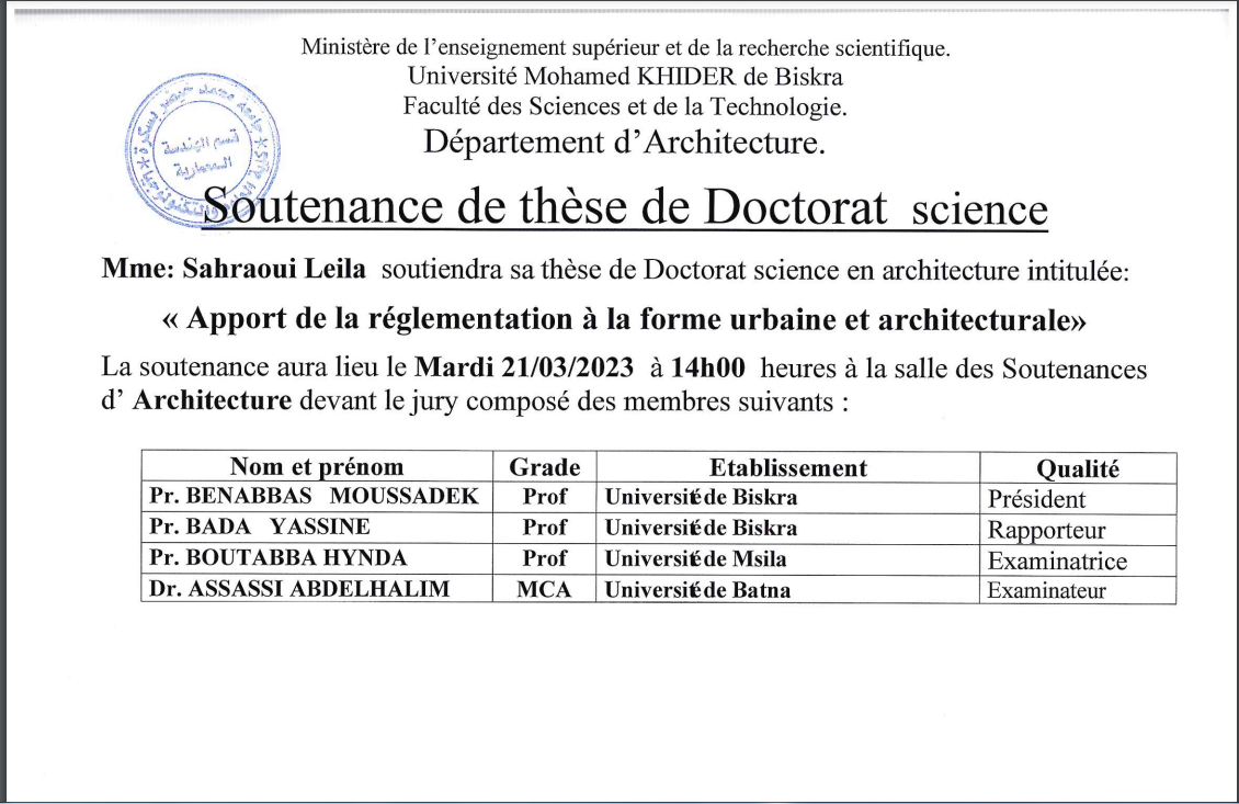 Mme Sahraoui Leila le 21/03/2023 à 14h00