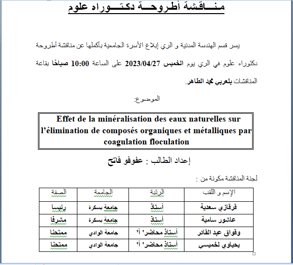 Mr. AFOUFOU Fateh le 27/04/2023 à 10h00