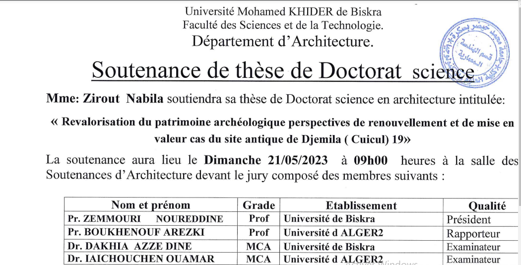 Mme ZiIROUT Nabila le 21/05/2023 à 09h00