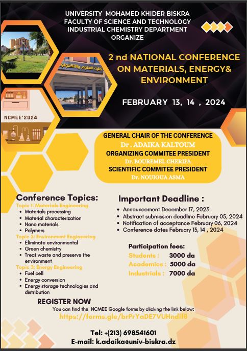 FLYER 2 nd  NATIONAL CONFERENCE MATERIALS,ENERGY & ENVIRONMENT 2024