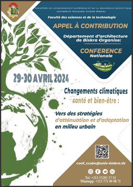 Conférence Nationale « Les Changements Climatiques, Santé et bien-être : Vers des Stratégies d’atténuation et d’adaptation en milieu – CCSBE 2024 »