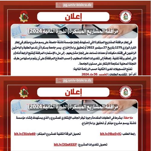 2024 دعم الابتكار و مرافقة المشاريع المبتكرة – الدورة الثانية